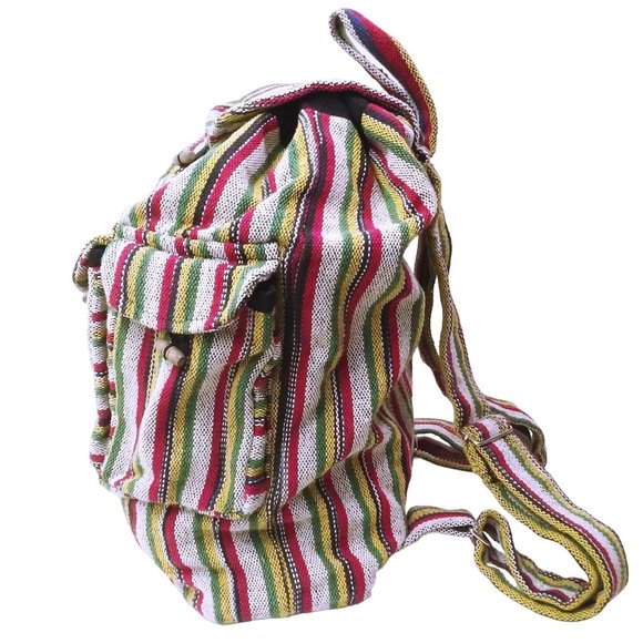 Vintage 90s Om Sai Ram Craft Nepal Backpack Boho Tapestry Tote Utility Travel - Picture 3 of 13